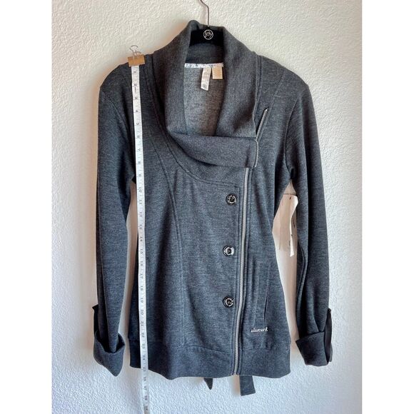 NWT Element Wood & Thread Asymmetric Zip Up Knit Cowl Jacket in Dark Grey Size M - Picture 8 of 12